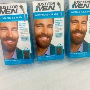 MUSTACHE and BEARD, MEDIUM DARK BROWN , NEW in BOX , set of 3 🇺🇸🇺🇸